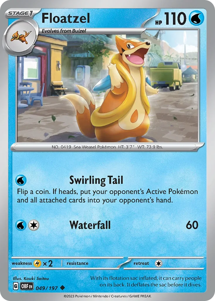 Floatzel 49 Pokémon card from Obsidian Flames set