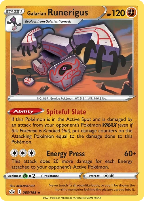 Galarian Runerigus 83 Pokemon card from Chilling Reign set