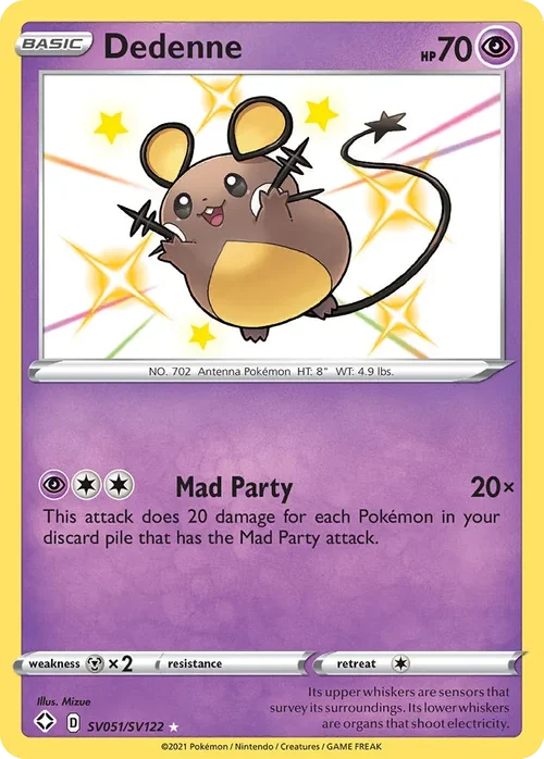Dedenne SV051 Pokemon card from Shining Fates set