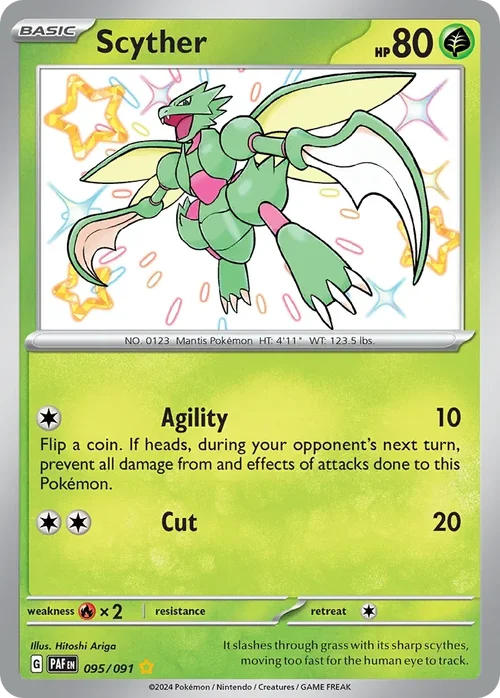 Scyther 95 Pokemon card from Paldean Fates set