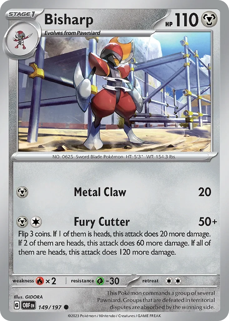 Bisharp 149 Pokémon card from Obsidian Flames set