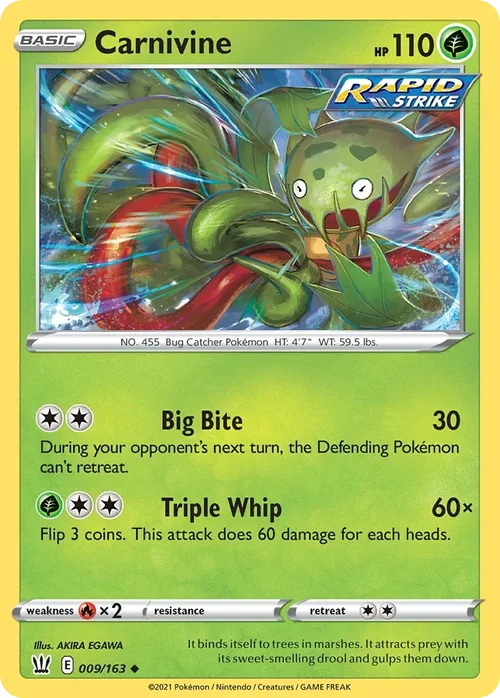 Carnivine 9 Pokemon card from Battle Styles set