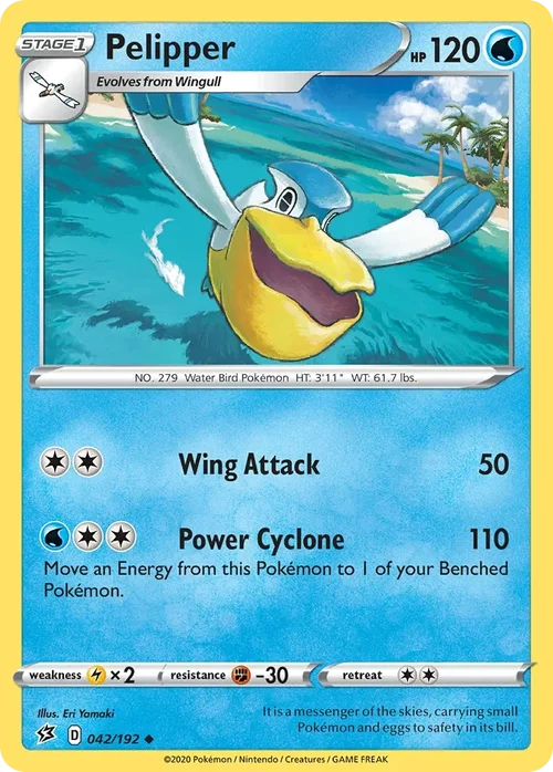 Pelipper 42 Pokemon card from Rebel Clash set