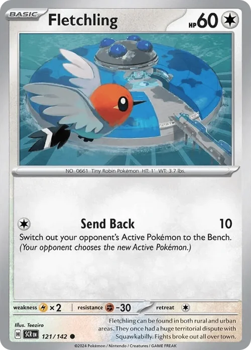 Fletchling 121 Pokemon card from Stellar Crown set