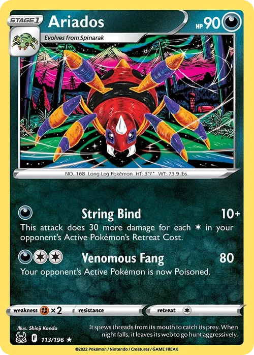 Ariados 113 Pokemon card from Lost Origin set