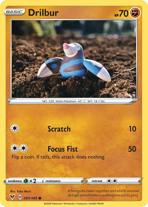 Drilbur 91 Pokemon card from Vivid Voltage set