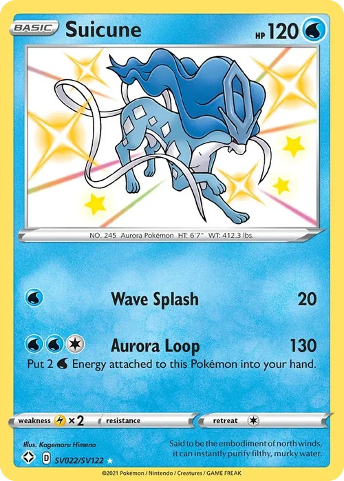 Suicune SV022 Pokemon card from Shining Fates set