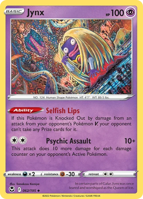 Jynx 62 Pokemon card from Silver Tempest set