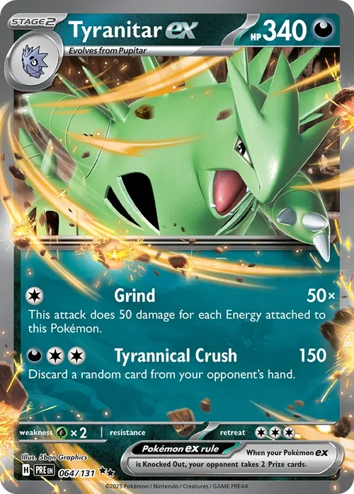 Tyranitar ex 64 Pokemon card from Prismatic Evolutions set
