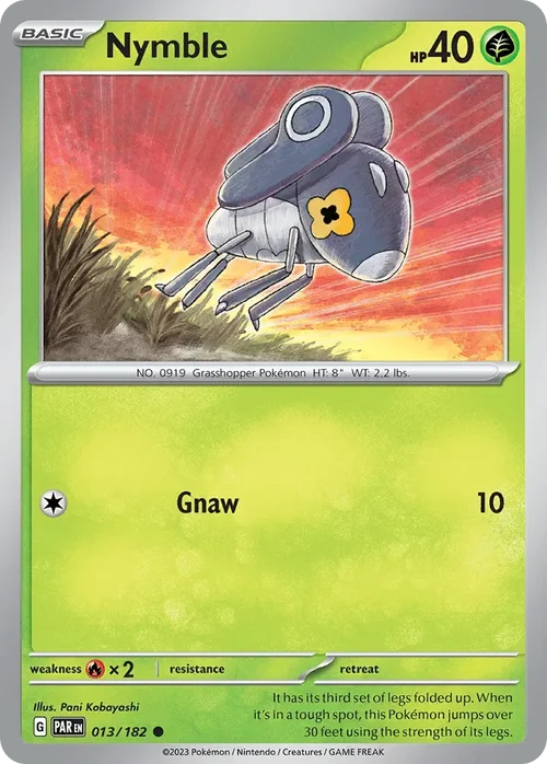 Nymble 13 Pokemon card from Paradox Rift set