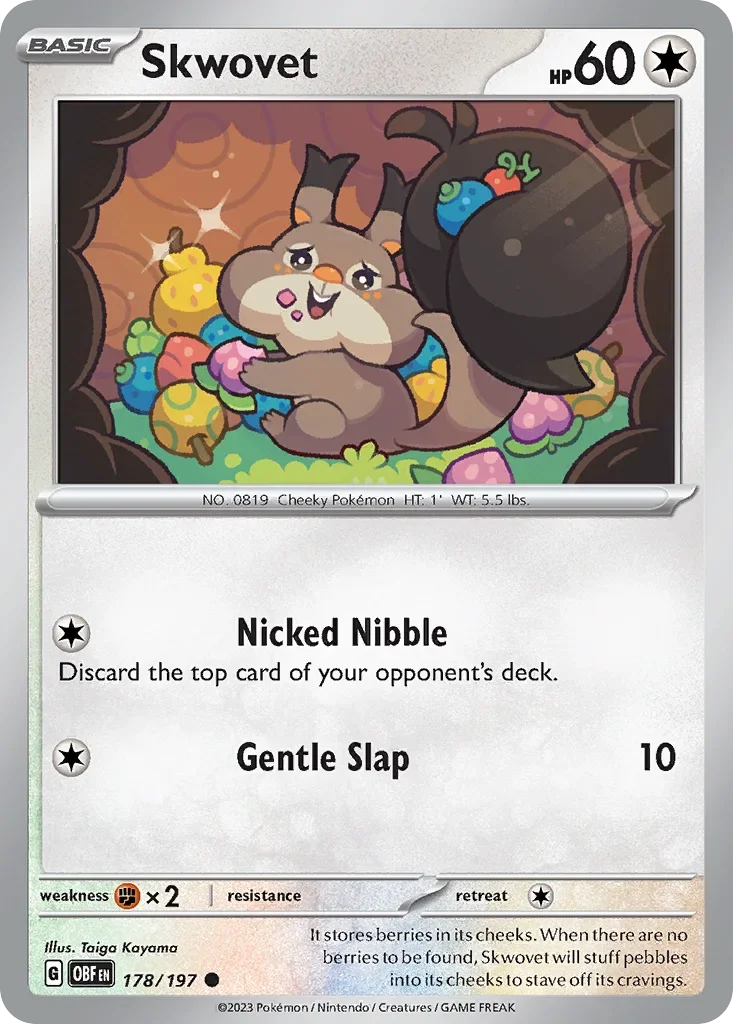 Skwovet 178 Pokémon card from Obsidian Flames set