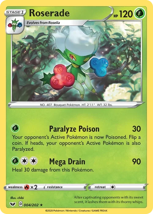 Roserade 4 Pokemon card from Sword & Shield set