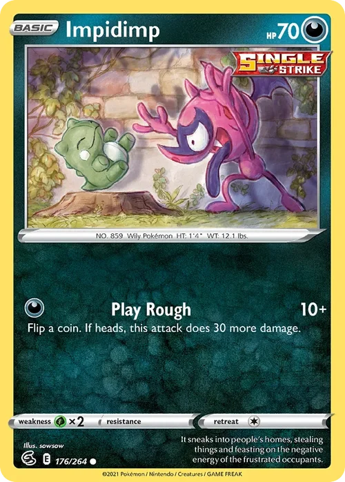 Impidimp 176 Pokemon card from Fusion Strike set