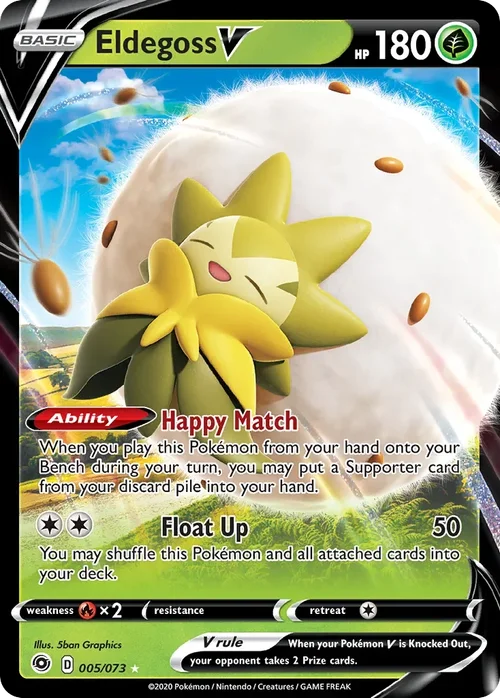 Eldegoss V 5 Pokemon card from Champion's Path set