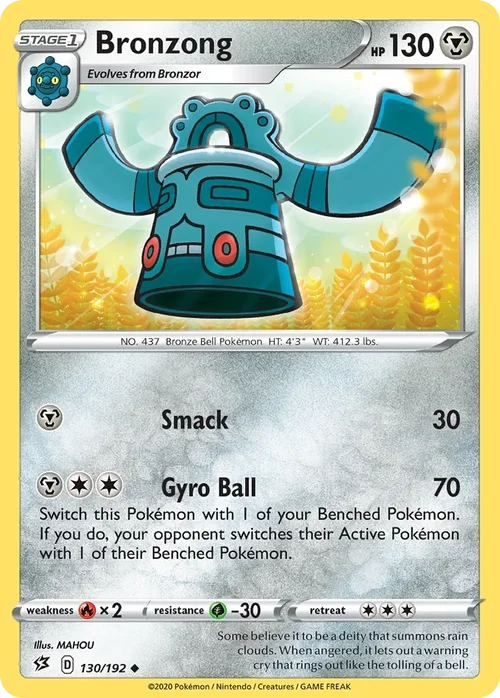Bronzong 130 Pokemon card from Rebel Clash set