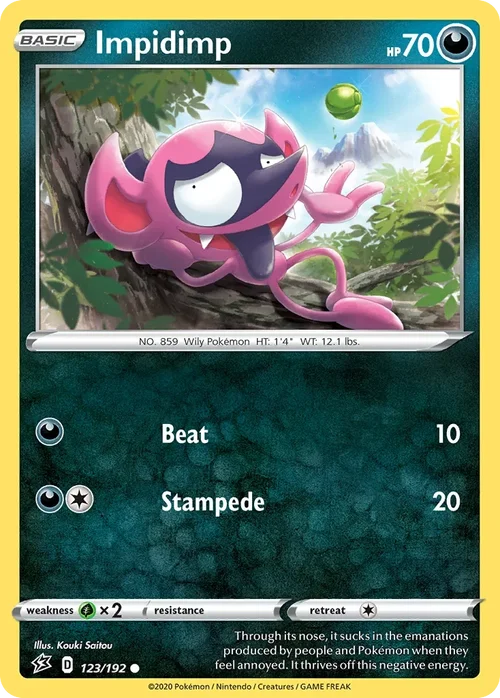 Impidimp 123 Pokemon card from Rebel Clash set