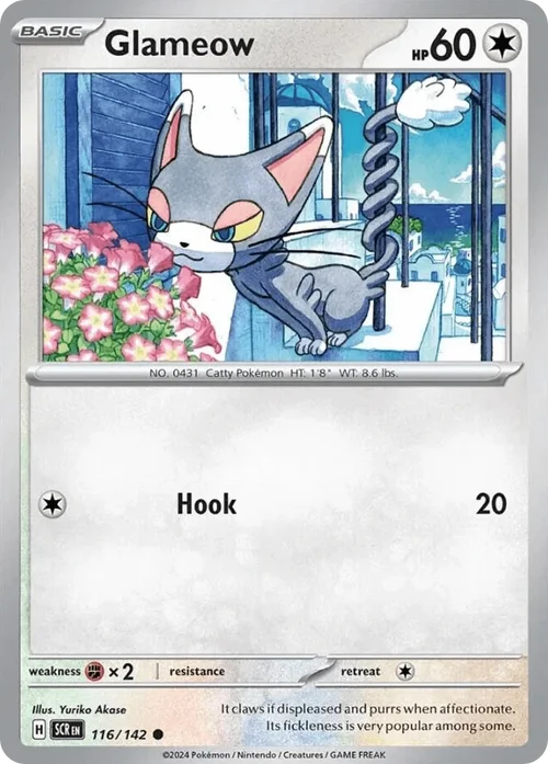 Glameow 116 Pokemon card from Stellar Crown set