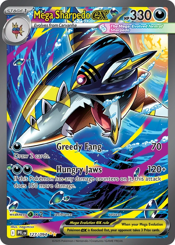 Mega Sharpedo ex 127 Pokémon card from Phantasmal Flames set