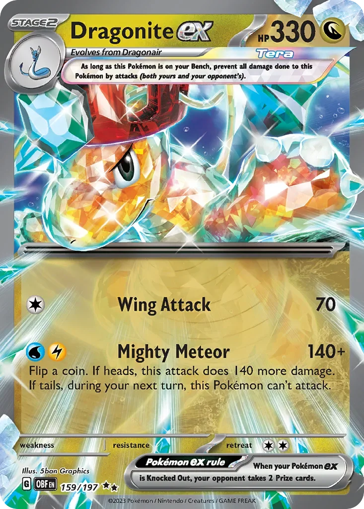 Dragonite ex 159 Pokémon card from Obsidian Flames set