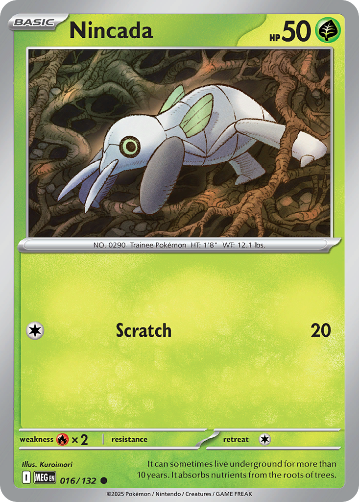 Nincada 16 Pokemon card from Mega Evolution set