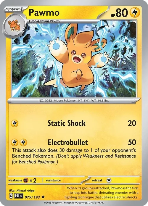 Pawmo 75 Pokemon card from Paldea Evolved set