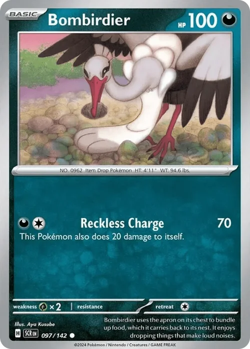 Bombirdier 97 Pokemon card from Stellar Crown set
