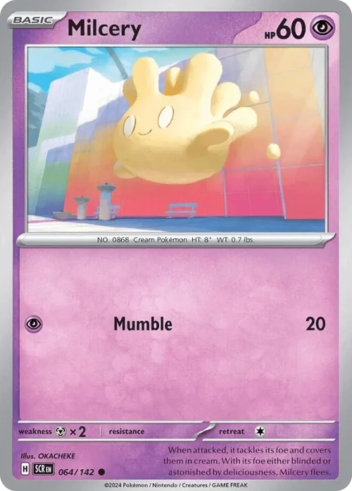 Milcery 64 Pokemon card from Stellar Crown set