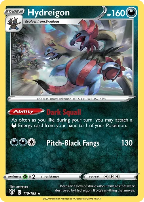 Hydreigon 110 Pokemon card from Darkness Ablaze set