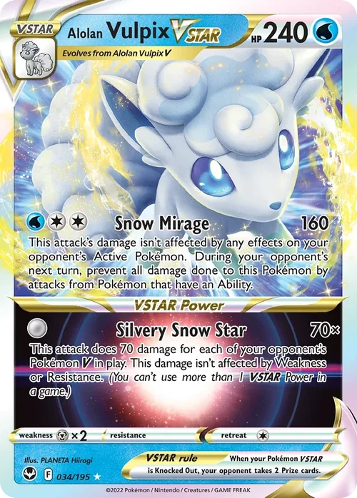 Alolan Vulpix VSTAR 34 Pokemon card from Silver Tempest set
