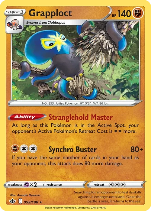 Grapploct 92 Pokemon card from Chilling Reign set