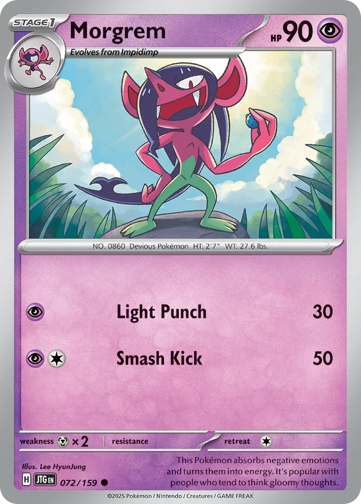 Morgrem 72 Pokémon card from JTG set