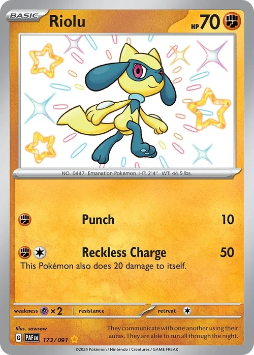 Riolu 173 Pokemon card from Paldean Fates set