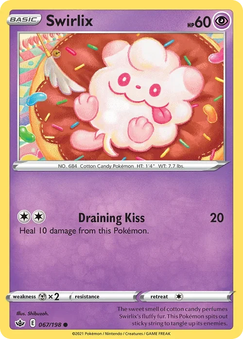 Swirlix 67 Pokemon card from Chilling Reign set