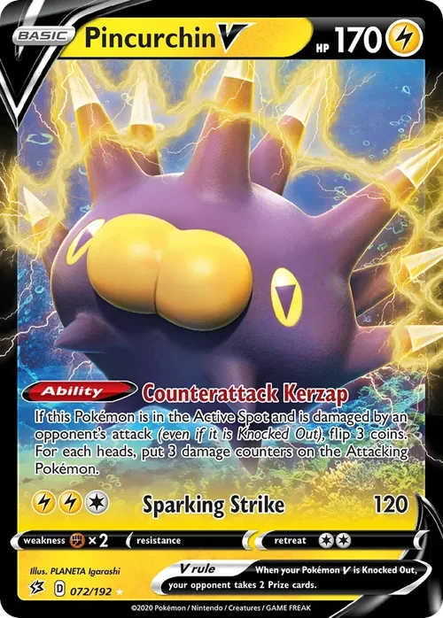 Pincurchin V 72 Pokemon card from Rebel Clash set