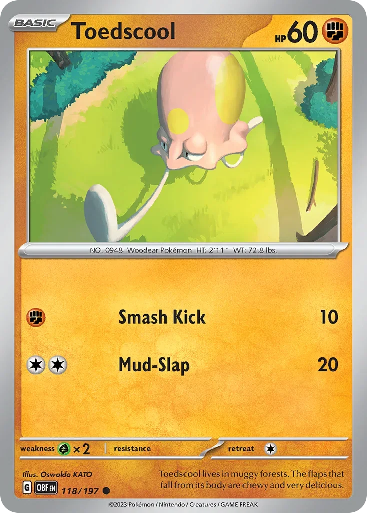 Toedscool 118 Pokémon card from Obsidian Flames set
