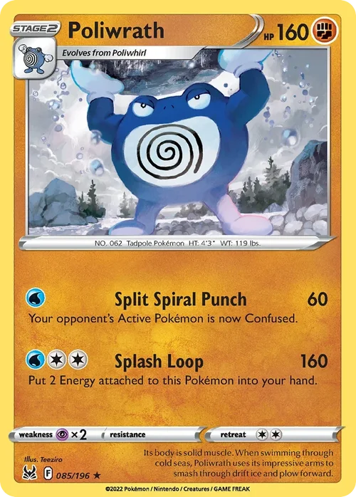 Poliwrath 85 Pokemon card from Lost Origin set