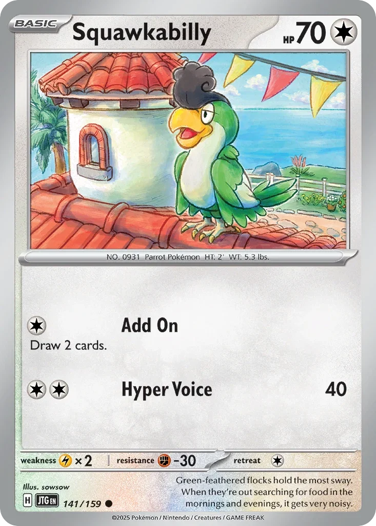 Squawkabilly 141 Pokémon card from JTG set