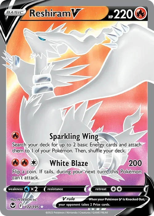 Reshiram V 172 Pokemon card from Silver Tempest set