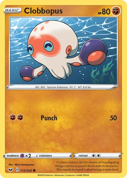 Clobbopus 112 Pokemon card from Sword & Shield set