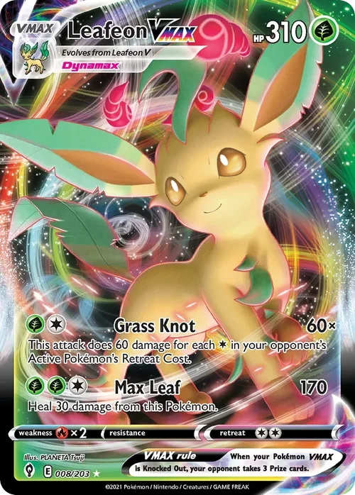 Leafeon VMAX 8 Pokemon card from Evolving Skies set