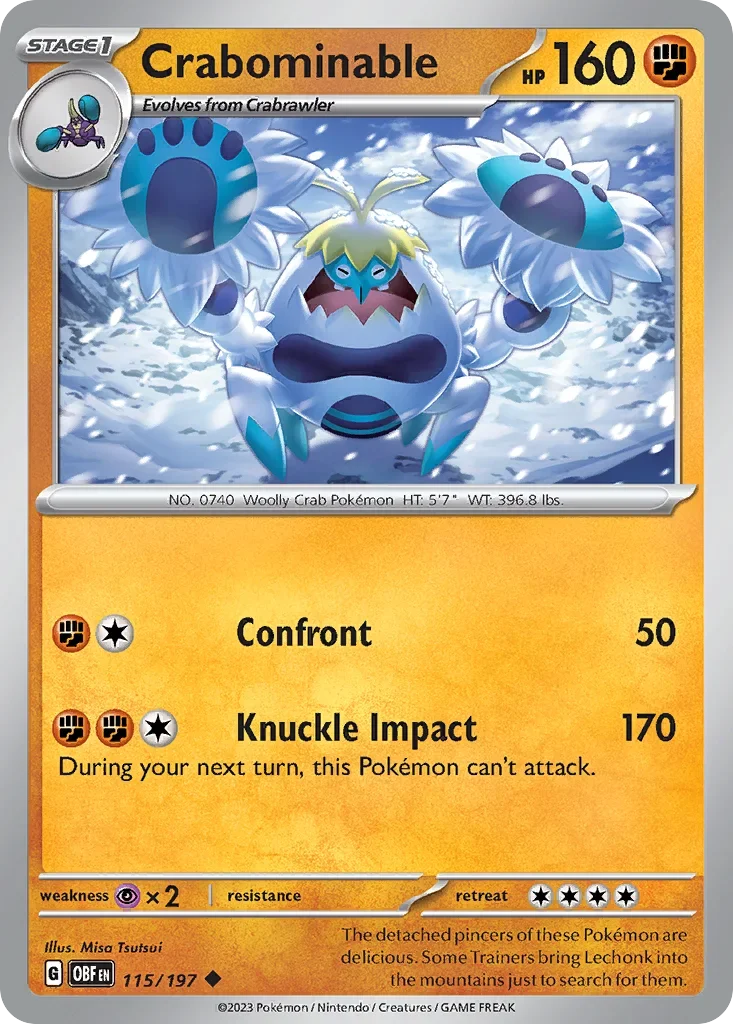 Crabominable 115 Pokémon card from Obsidian Flames set