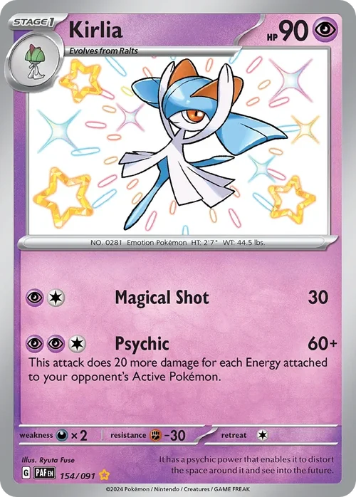 Kirlia 154 Pokemon card from Paldean Fates set