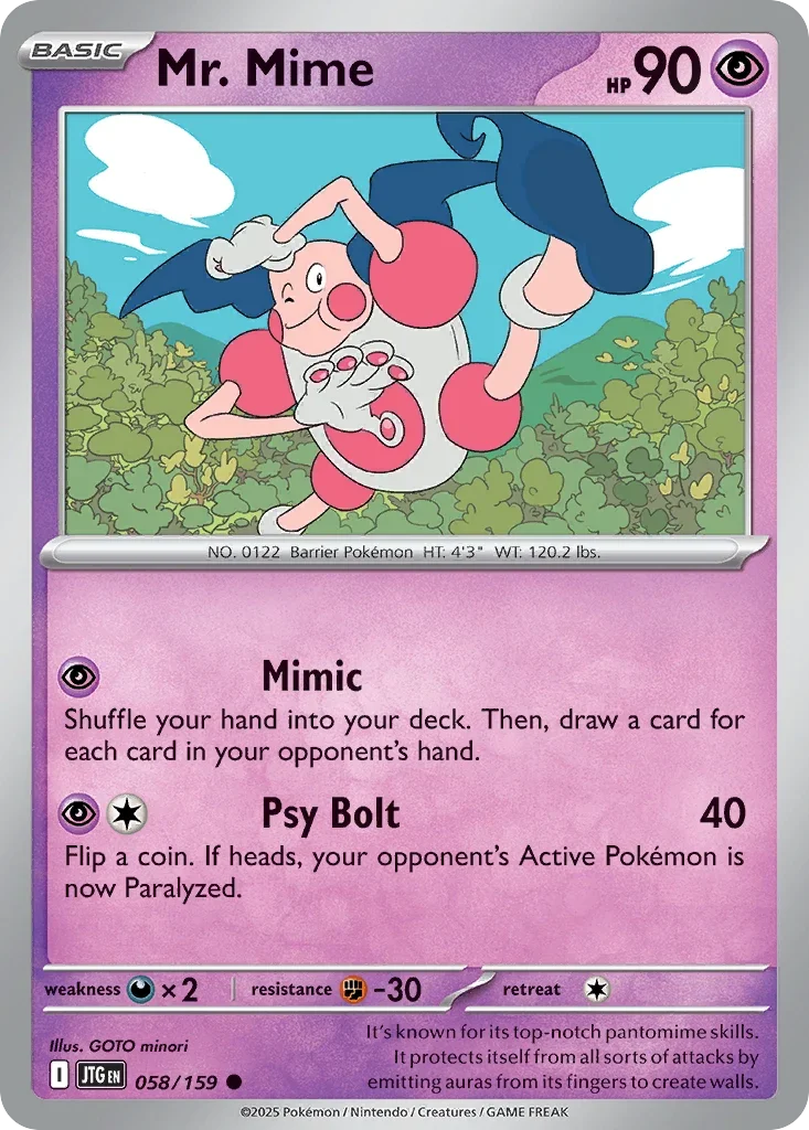 Mr. Mime 58 Pokémon card from JTG set
