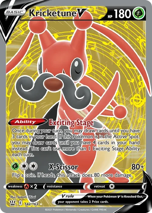 Kricketune V 142 Pokemon card from Battle Styles set