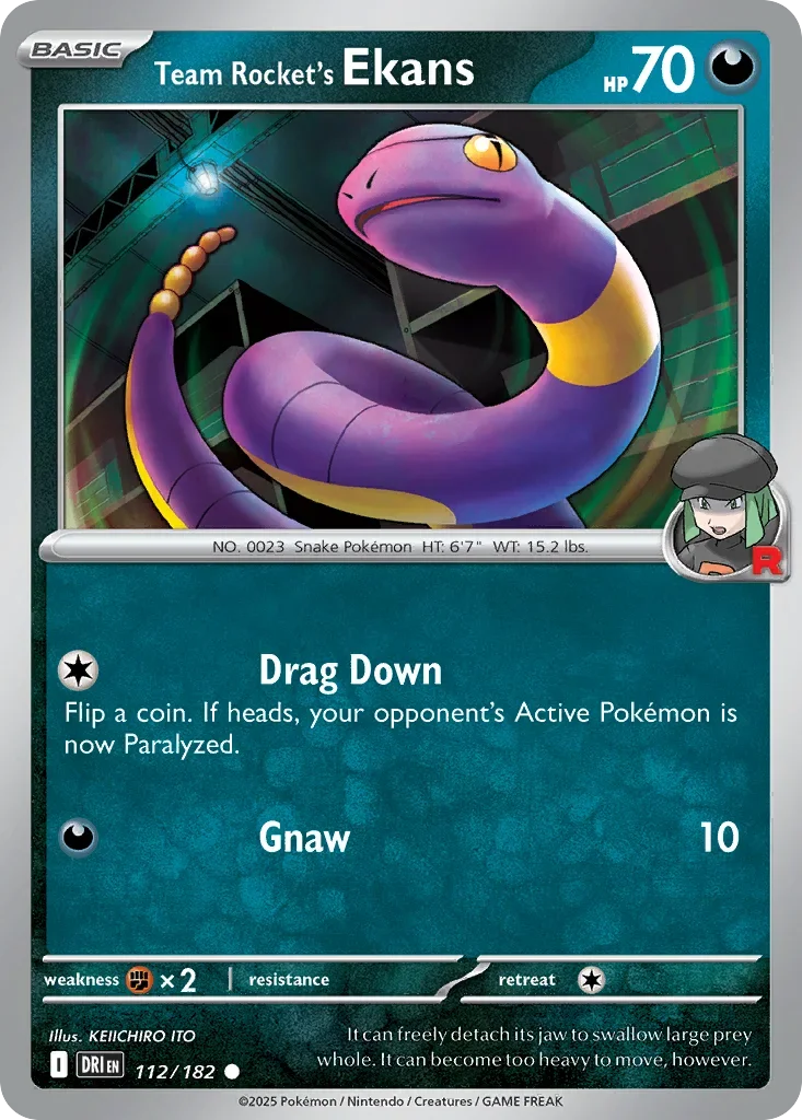 Team Rocket's Ekans 112 Pokemon card from Destined Rivals set