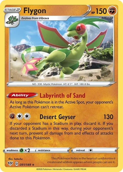 Flygon 91 Pokemon card from Darkness Ablaze set