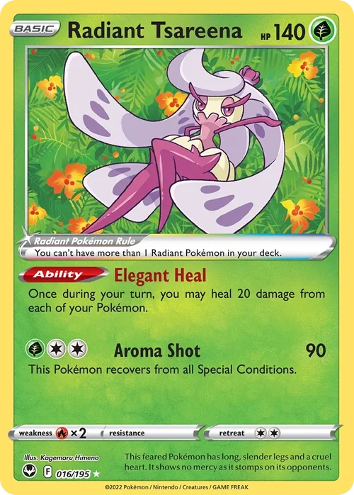 Radiant Tsareena 16 Pokemon card from Silver Tempest set