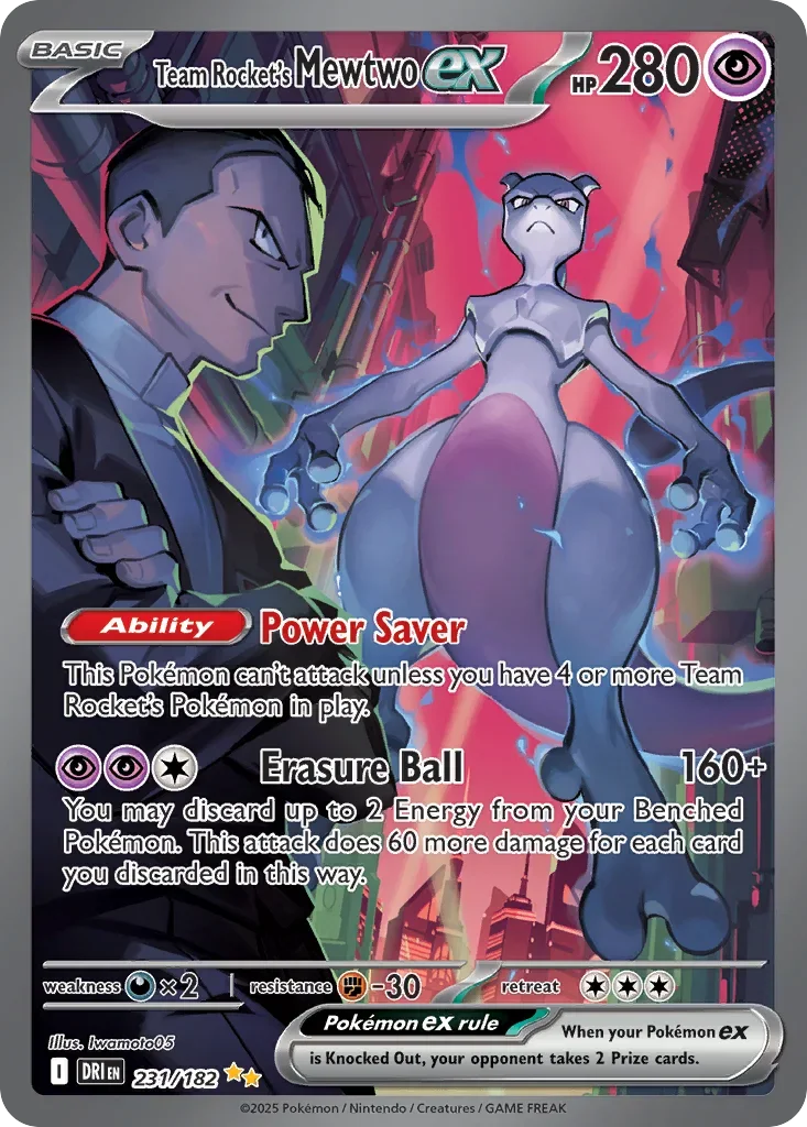 Team Rocket's Mewtwo ex 231 Pokemon card from Destined Rivals set