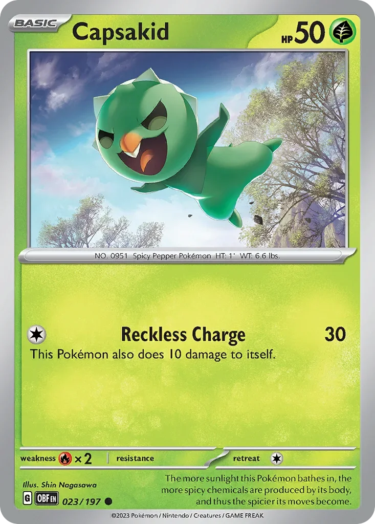 Capsakid 23 Pokémon card from Obsidian Flames set