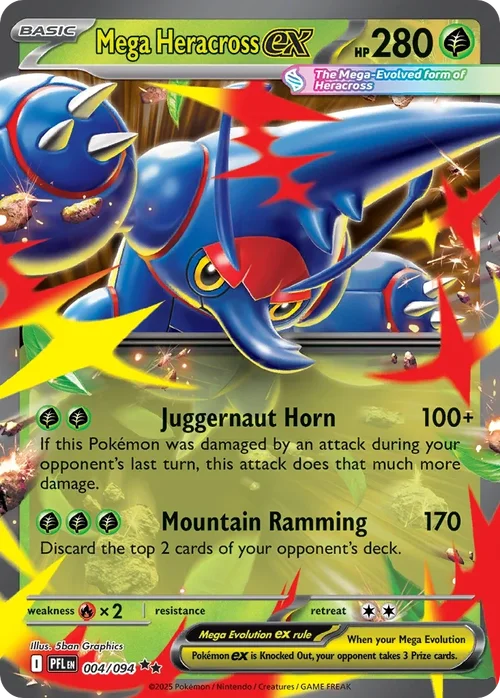 Mega Heracross ex 4 Pokémon card from Phantasmal Flames set